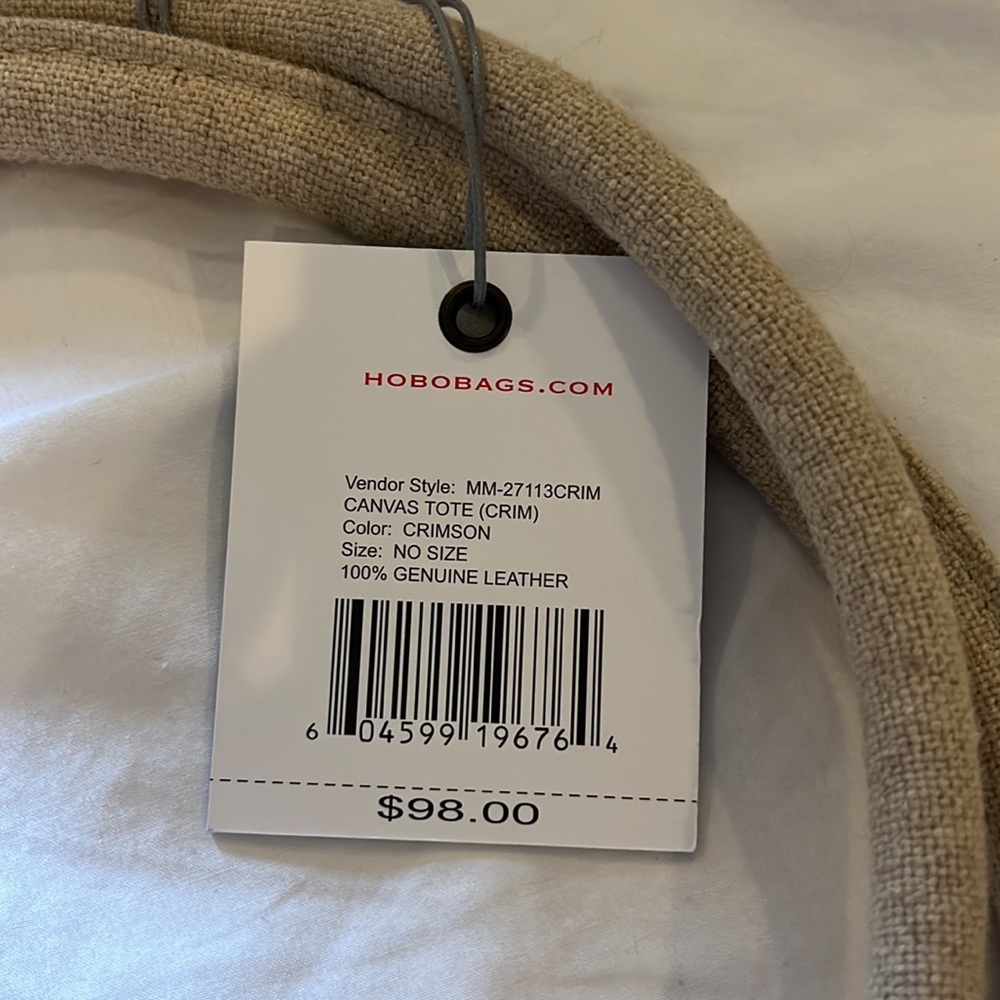 Hobo Canvas Tote. Color Crimson. NWT. - Picture 2 of 3